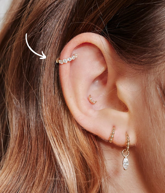 Helix piercing place symbolized with an arrow