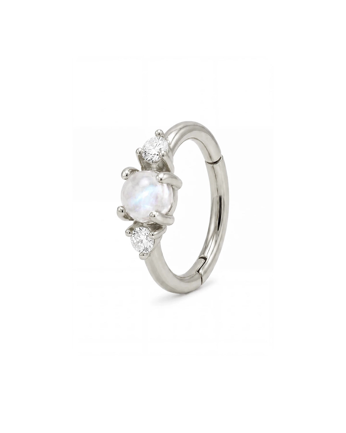 Mondstein Clicker Weißgold 8mm mit Cubic Zirkonia Steinen