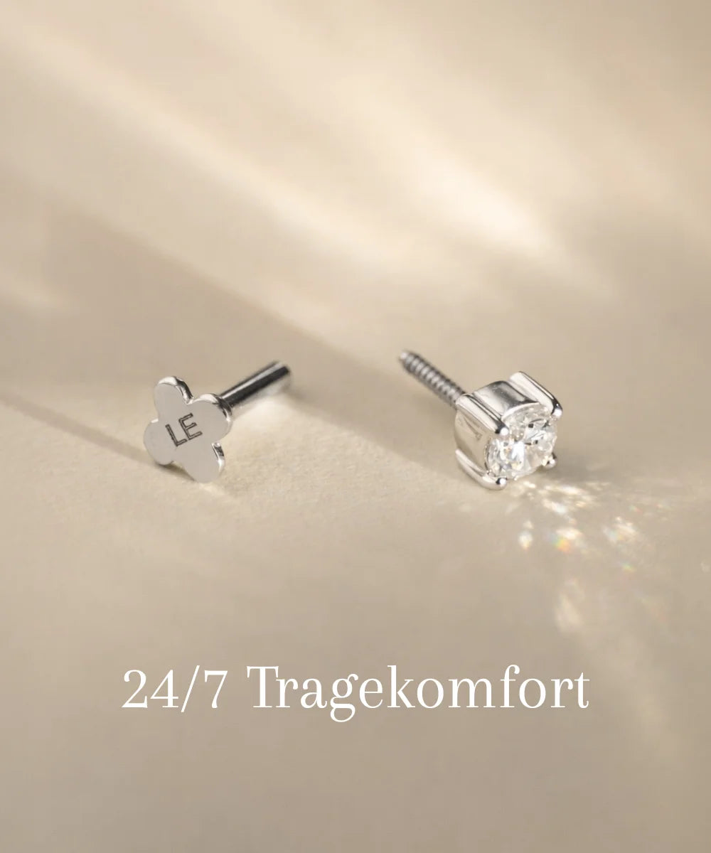 Offener Ohrstecker mit Drehverschluss und flachem Ende in Weißgold