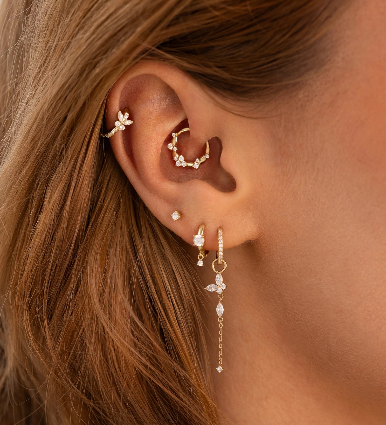 Butterfly pendant 14K gold on ear